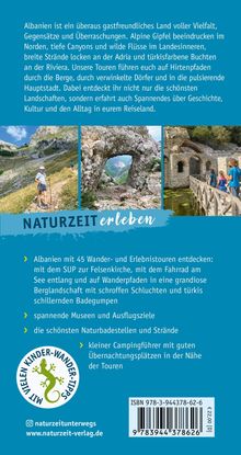 "Albanien ist ein überaus gastfreundliches Land voller Vielfalt, Gegensätze und Überraschungen..."  
Oben Text, unten Bilder und Logo mit Eidechse.