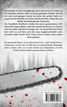 Oben großer Text über Daniel Malik und seine Herausforderungen. Unten Text zu einem Roman. Mit blutbespritzter Motorsäge.