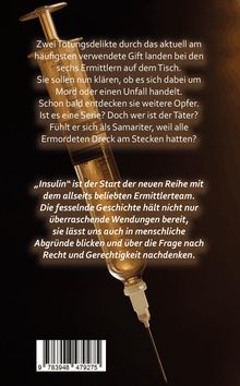 Text über Mordfälle und Ermittlungen durch ein Ermittlerteam. Hintergrund zeigt eine große Spritze.
