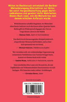 Text oben: Alternativen zur Hetze, Mehrheiten gewinnen.  
Zitate von Dietmar Dath, Michael Heinrich, Sabine Nuss, Christian Baron.  
ISBN unten.