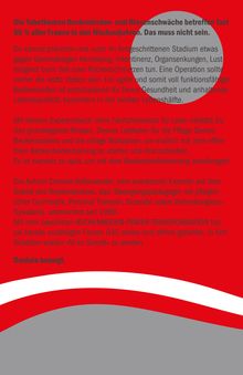 Die Texte beschreiben die Wichtigkeit des Beckenbodentrainings, mit Tipps und Autorendetails. Hintergrund in Rot und Grau.