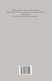 „Was passiert, wenn deine eigene Identität...?" Darunter ein Barcode mit der ISBN 978-3-9526561-1-2 auf grauem Hintergrund.