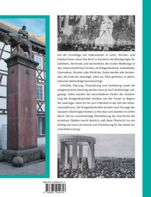 Text: Beschreibung eines Buchinhalts über Kriegerdenkmäler und deren Entwicklung. 

Links: Statue eines Reiters. 

Rechts oben: Historisches Foto mit Fahnen.

Rechts unten: Menschenmenge vor einem Denkmal.