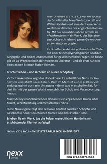 Text über Mary Shelley und ihren Roman "Frankenstein". Illustration von Shelley links. Unten Verlagsname und ISBN.