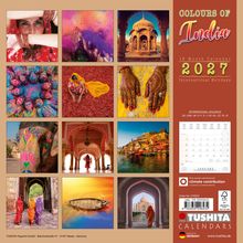 "Colours of India", 16 Month Calendar, 2027, internationale Feiertage, lebhafte Bilder von indischen Szenen und Kulturen.