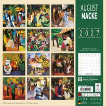 Titelseite eines Kalenders mit "AUGUST MACKE", 2027. Enthält 12 farbenfrohe Gemälde in Quadraten.