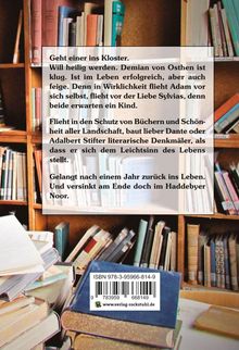 Text über jemanden, der ins Kloster geht und vor Liebe flieht. Bücher im Hintergrund in einem Regal.