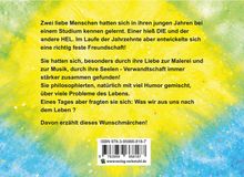 Text beschreibt die Freundschaft zweier Menschen, die sich über Malerei und Musik verbunden fühlen. Hintergrund in Gelb und Blau.