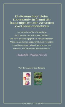 Ein Roman über Liebe, Lebensentwürfe und Kaninchenohren. Zwei Buchcover und Website-Link sind dargestellt.