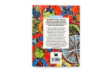 Text über Kreativität und Anleitung in einem Skizzenbuch, umgeben von bunten Zeichnungen von Früchten und Blumen.
