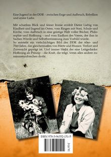 Text über das Leben in der DDR. Zwei Schwarzweißfotos von Personen, die jeweils lächeln. Unten ISBN und Preis 14,95 €.