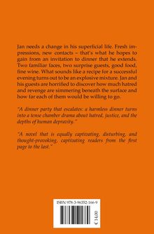 Oranger Hintergrund mit schwarzem Text. Inhalt: Jans Dinnerparty wird zum Drama voller Hass und Rache. ISBN unten.