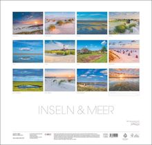 "Inseln & Meer" steht groß in der Mitte. Oben Kalenderfotos, die jeweils einen Monat repräsentieren. 