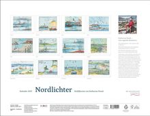 Nordlichter - Kalender 2027. maritime See(h)karten von Katharina Noack. Links kleine Monatsbilder, rechts Text über die Künstlerin.