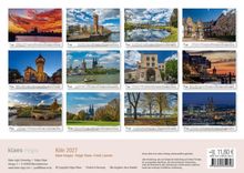 "Köln 2027", Kalender mit Stadtansichten. Klare Bilder von Kölns Wahrzeichen und Landschaften in verschiedenen Jahreszeiten.