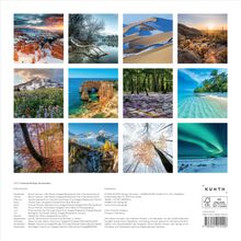 Texte: Januar: Bryce Canyon, Februar: Bayern, März: Kölner Bucht. Naturfotografien: verschneite Landschaften, Wüste, Küsten. Logo unten rechts.