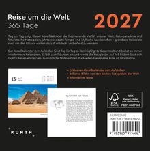 Reise um die Welt, 365 Tage. Abreißkalender 2027, mit Bildern und Texten, inklusive Pyramiden von Gizeh. Preis: 21,95 €.