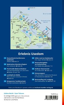 Erlebnis Usedom: Karten und Sehenswürdigkeiten auf einer Karte der Insel Usedom mit Texten zu den Highlights der Region.