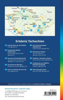 Erlebnis Tschechien: 10 Reisepunkte mit Seitenzahl, darunter Prag, Böhmerwald, Brno. Oben eine Landkarte mit Städten.