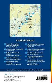 Titel: Erlebnis Mosel. Themen: Geschichte, Weinberge, Burgen. Verweis auf Moselland-Orte und Seitenzahlen. Hintergrundkarte.