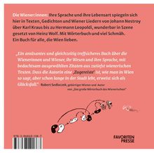 Ein Text über Wiener Sprache und Lebensart mit Zitaten und Wiener Liedern. Unten mittig ein gezeichnetes Linienlogo.