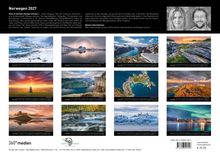 „Norwegen 2027“, Text über reisende Fotografen. Oben Bilder von Norwegen mit beeindruckenden Landschaften und Natur. Logo unten.