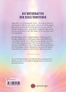 "DIE BOTSCHAFTEN DER SEELE VERSTEHEN" beschreibt Heilungsansätze für seelische Verletzungen. Softes Farbspiel, Logo unten.