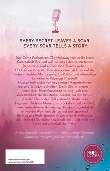 Ein Mikrofon-Logo über Texten: "Every secret leaves a scar. Every scar tells a story." Beschreibt Clio Holloways True-Crime-Abenteuer.