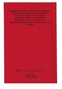 Textzitat: „Ein Blitz aus heiterem Himmel...“ ISBN 978-3-902457-4-0. Rotes Buchcover, trifft Verlag.