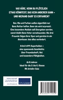 „Was wäre, wenn du plötzlich etwas könntest, das kein anderer kann – und niemand darf es erfahren?“ Bucheinband mit Logo.