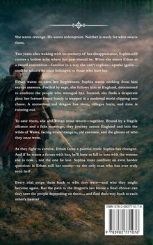 Texte beschreiben eine Geschichte von Rache und Erlösung mit Sophia und Ethan. Hintergrund zeigt Landschaft mit zwei Figuren.