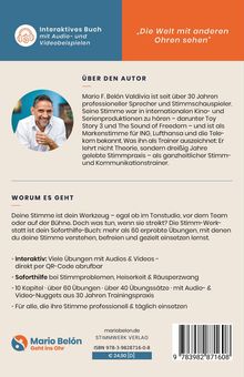 „Über den Autor: Mario F. Belón Valdivia“. Beschreibung eines interaktiven Buchs mit Übungen zur Stimmpflege. Foto des Autors.