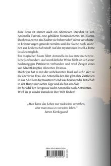 Text beschreibt Antonella Turrinis Abenteuer auf der Insel La Botte und ihre Zeitreisen, Zitat von Søren Kierkegaard. ISBN und Preis.