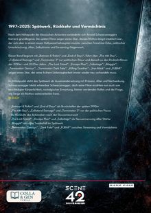 1997–2025: Spätwerk, Rückkehr und Vermächtnis. Text über Arnold Schwarzeneggers Karriere. Unten ein Buch-Verlagslogo.
