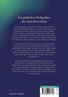 Ein göttlicher Dialog über den Sinn des Lebens. Ein Buchcover mit blau-grünem Hintergrund und Text über spirituelle Erfahrungen.