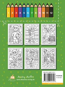 ISBN 978-3-98657-274-7, € 8,90 (D), € 9,20 (AT). Oben zwölf bunte Stifte, darunter sechs Malvorlagen mit Fußballmotiven.