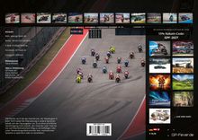15% Rabatt-Code: GPF-2027. Mehrere Motorräder auf einer Rennstrecke. Links Kontaktdaten, rechts Werbung für Kalender.