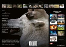 15% Rabatt-Code: GPF-2027. Zwei Wölfe, Nahaufnahme, umgeben von kleineren Wolfbildern. Links Kontaktinfos; rechts Produktbilder.