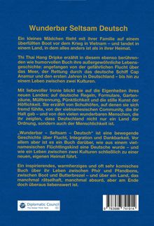 Text: "Wunderbar Seltsam Deutsch". Ein berührendes Buch über Flucht, Integration und das Leben zwischen zwei Kulturen. Logo unten.