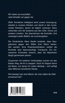 Text beschreibt den Kampf gegen KI im Jahr 2028. Eine Ärztin entdeckt geheime Machenschaften. Barcodes am Ende.