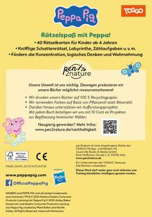 "Rätselspaß mit Peppa! 40 Rätselkarten ab 4 Jahren. Fördern Konzentration, logisches Denken. pen2nature, nachhaltiges Papier."