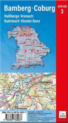 „Bamberg · Coburg“, „Haßberge · Kronach“, „Kulmbach · Kloster Banz“, „Lichtenfels“, Preis: 9,90 €. Landkartenillustration.