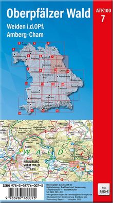 "Oberpfälzer Wald, Weiden i.d.OPf., Amberg, Cham" und "ATK100 7" auf blauem Hintergrund, darunter eine bunte Karte.
