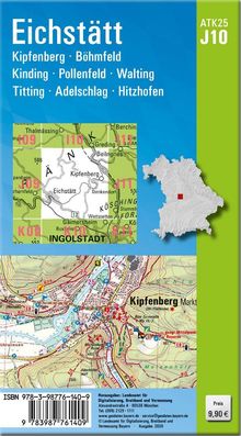 "Eichstätt, Kipfenberg, Böhmfeld, Kinding, Pollenfeld, Walting. Karte mit Region um Ingolstadt, Preis 9,90 €."