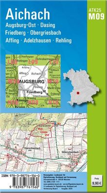 "Aichach: Augsburg-Ost, Dasing, Friedberg. Karte mit Bayern-Umriss rechts, Preis 9,90 € unten."