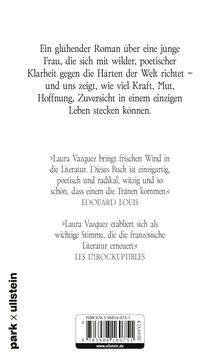 "Ein glühender Roman über eine junge Frau. Laura Vazquez bringt frischen Wind in die Literatur." Unten links ein "park x ullstein" Logo.