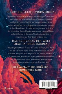 Titel: "Sie ist die letzte Windweberin." Weitere Texte beschreiben eine dramatische Fantasy-Geschichte. Hintergrund: kosmisch mit Wolken.