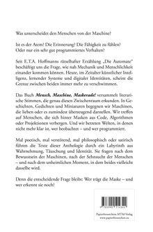 Text über das Verhältnis von Mensch und Maschine und die Verschwimmung der Grenzen durch KI. Logo unten rechts.