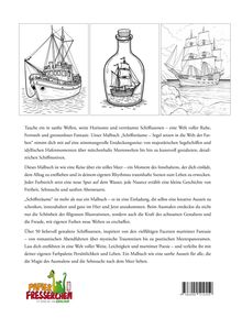 Malbuch „Schiffsträume“: Entdeckungsreise mit Segelschiffen. Illustrationen: links Fischerboot, Mitte Schiff in Flasche, rechts Segelschiff.