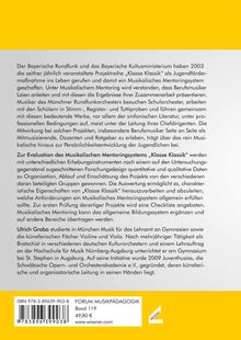 ISBN 978-3-89639-903-8, "FORUM MUSIKPÄDAGOGIK Band 119", Preis: 49,80 €. Gelber Hintergrund mit Text über ein Mentoringprojekt.